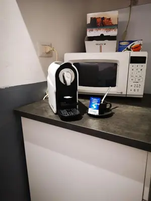 a microwave sitting on top of a kitchen counter at Casa Manzoni in Rome