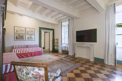 a living room with a fireplace and a tv at Pantheon Palazzo Nari Terrace #12 in Rome
