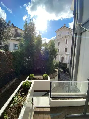 a balcony with a view of a building at Apartment Villa Borghese with terrace in Rome