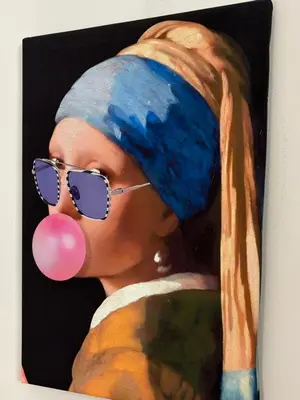a painting of a woman with a pink tongue at La Casa di Rosa , Elegante Appartamento a Corso Trieste, Metro B in Rome