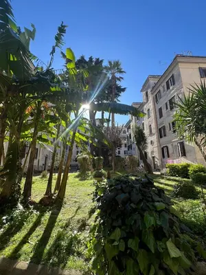 a park with palm trees and a building at Casa Bodoni in Rome