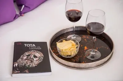 a tray with two glasses of wine and a book at New special vrbs Roma apartament in Rome