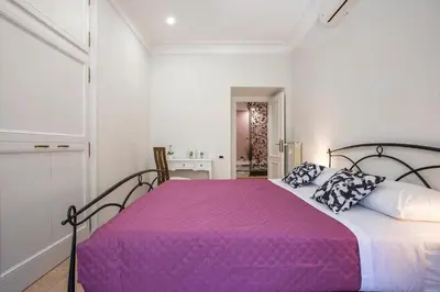 a bedroom with a large bed with a purple blanket at Appia Luxe - A poche fermate del Centro in Rome