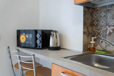 a kitchen with a sink and a counter top at Wild Luxury Home in Rome