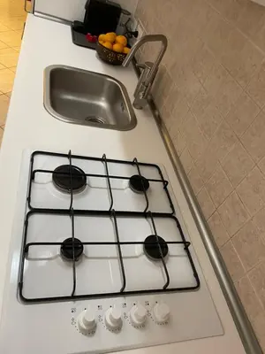a white stove top oven with a sink at Boschetto49 in Rome