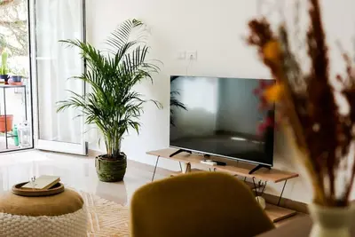 a living room with a flat screen tv and a chair at ophelia apartment in Rome