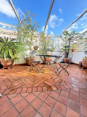 a patio with a table and potted plants at Attico Le Castelline in Rome