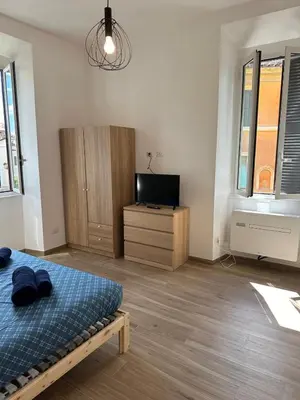 a bedroom with a bed and a tv in it at Lotto 10 in Rome