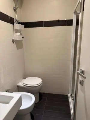 a bathroom with a toilet and a sink at Relais Merulana Guest House in Rome