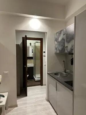 a kitchen with a sink and a counter top at Rome Apartment Marconi in Rome