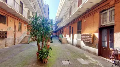 an empty alley with a palm tree in a building at Sanniti Loft San Lorenzo in Rome