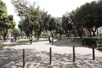 a person walking in a park with trees in the background at Statonia Terrace Penthouse in Rome