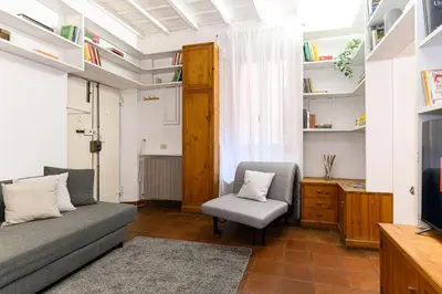 a living room with a couch and a chair and a tv at Central near Piazza Navona by NDP rent in Rome