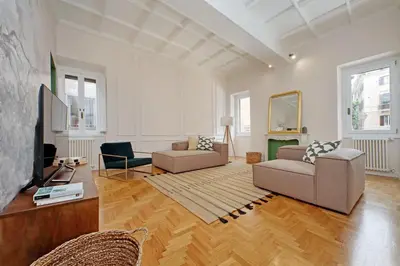 a living room with two couches and a tv at YCH-Casa Bella- Luxury home near Piazza Venezia in Rome