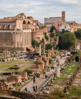 an aerial view of the ruins of the ancient city at Fantini Rooms-Monti in Rome