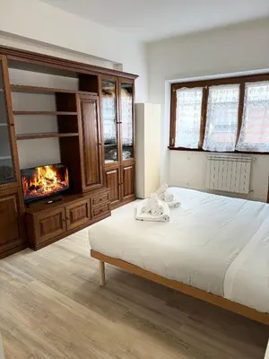 a bedroom with a bed and a fireplace at Cerreto Suite Housing in Rome