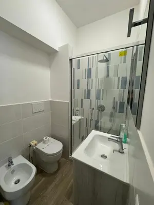 a white bathroom with a sink and a toilet at Cerreto Suite Housing in Rome
