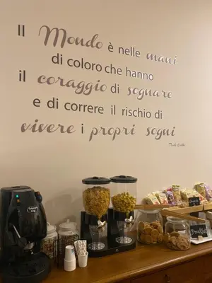 a wall with a sign on a counter with food at Vecchia Trastevere Bed and Breakfast in Rome