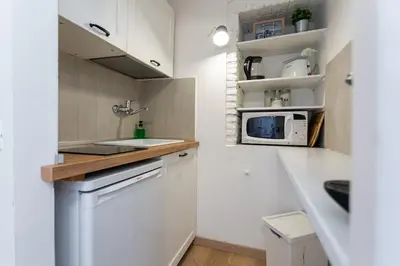a white kitchen with a sink and a microwave at MyRentalInn - Rome - Trastevere Arch Suite in Rome