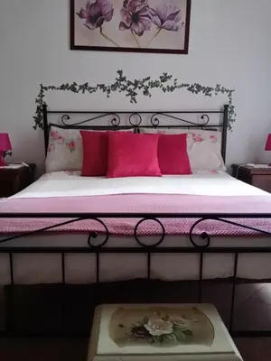 a bedroom with a bed with pink pillows at Holiday Home Il Sogno A San Pietro in Rome