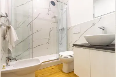 a bathroom with a shower and a toilet and a sink at Cozy Vatican in Rome
