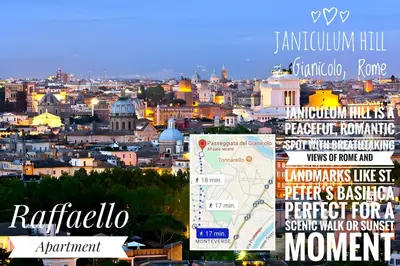 a view of a city with buildings and signs at Raffaello Apartment in Rome