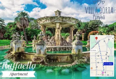 a fountain in the water in front of a park at Raffaello Apartment in Rome