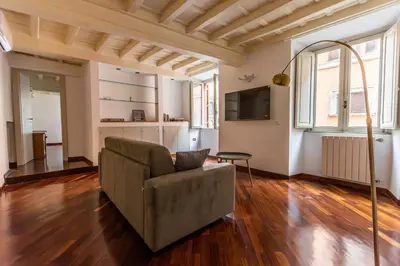 a living room with a couch and a tv at Piazza Navona Classy & Large Apartment in Rome