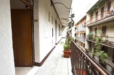 an empty hallway of a building with potted plants at San Lorenzo Holiday House in Rome