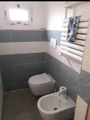 a bathroom with a toilet and a sink at Stanza in superattico, terrazzato, luminoso, accogliente, bagno privato in Rome