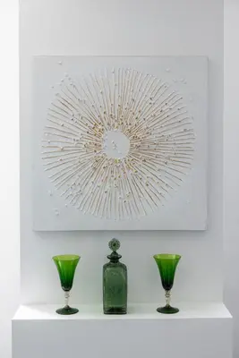 a white shelf with three green vases and a picture at MauveSweetRhome 2 in Rome