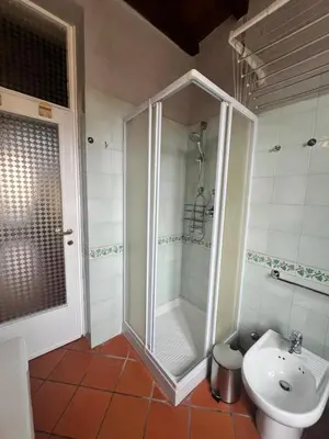 a bathroom with a shower and a sink at Trastevere al Leopardo in Rome