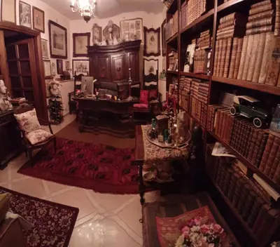 a room filled with lots of books and a desk at Loft Appia Antica Donna Eugenia in Rome