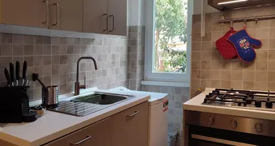 a kitchen with a sink and a stove at Casa Ponte della Musica in Rome