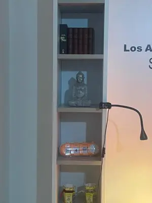 a book shelf with a lamp and books on it at Chez Margot in Rome
