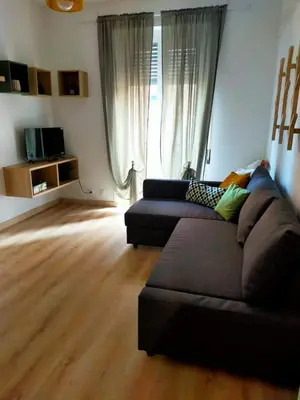 a living room with a couch and a tv at Casa Carlotta a Roma in Rome
