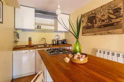 a kitchen with a counter top with a vase on it at iFlat Peaceful apt with terrace next to Vatican in Rome