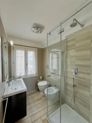 a bathroom with a shower and a sink and a toilet at Ginevra Apartment in Rome in Rome