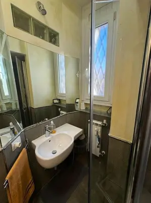 a bathroom with a sink and a shower at Domus Musei Vaticani Roma Centro 