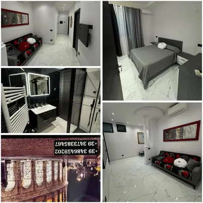 a collage of four pictures of a bedroom at Heaven of Maya in Rome