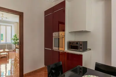 a kitchen with a stove and a microwave at CS Beautiful San Giovanni Apt in Rome
