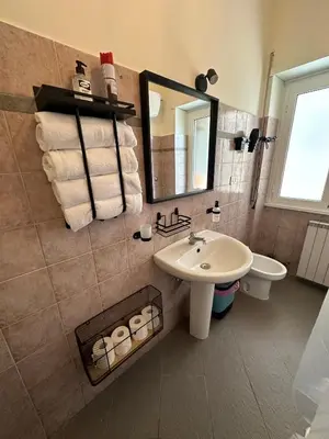 a bathroom with a sink and a toilet and a mirror at D-Place Cozy Comfy Relaxing House in Rome in Rome