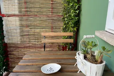a wooden walkway with a chair and a plant at Roux apartment in Rome