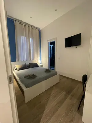 a bedroom with a bed and a flat screen tv at Rome Groove Rooms in Rome