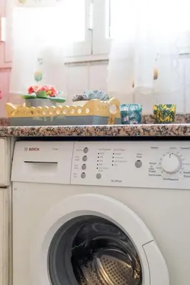 a washing machine with a counter on top of it at Sonia Monteverde Apartment per 4 in Rome
