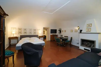 a hotel room with a bed and a fireplace at Pantheon's Arch by BuddyRent in Rome