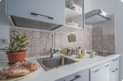 a kitchen with a sink and a plant on a counter at Green House in Rome