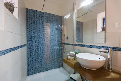 a bathroom with a sink and a glass shower at Boutique Domus Navona Librari in Rome