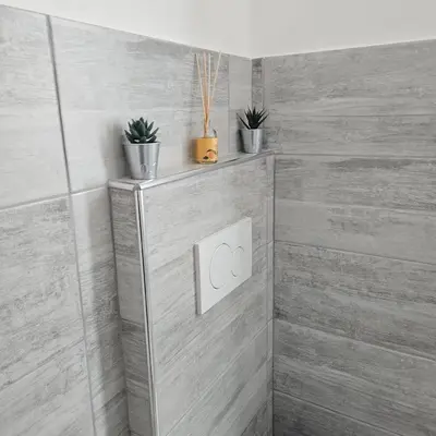 a bathroom with a wall with a switch and potted plants at Appartamento Roma metro C Greghouse Centocelle in Rome