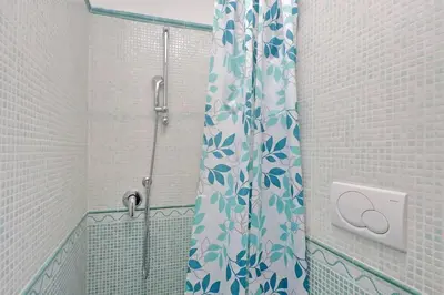 a shower with a shower curtain in a bathroom at Parioli Apartment self check in in Rome